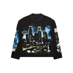 Y2K America Streetwear Tee Gothic Letter Graphic Print Trendy Long Sleeves T-shirts Cotton Sweatshirt Couple Tops Men Clothing