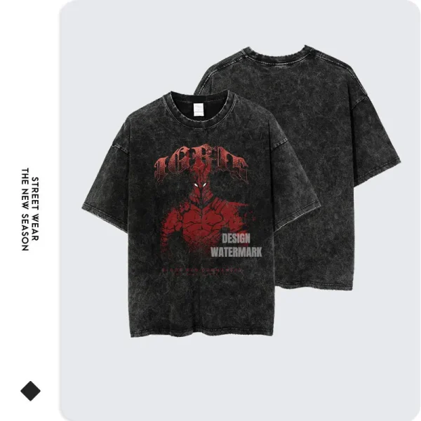 Anime S-Solo L-Leveling Shirts Vintage Washed Sung Jin-Woo T-shirt Oversized Streetwear Manga Igris Short Sleeve Tops Tees Men - Image 3