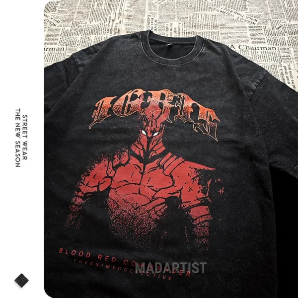 Anime S-Solo L-Leveling Shirts Vintage Washed Sung Jin-Woo T-shirt Oversized Streetwear Manga Igris Short Sleeve Tops Tees Men - Image 2